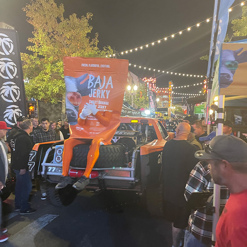baja orange jerky guy on truck